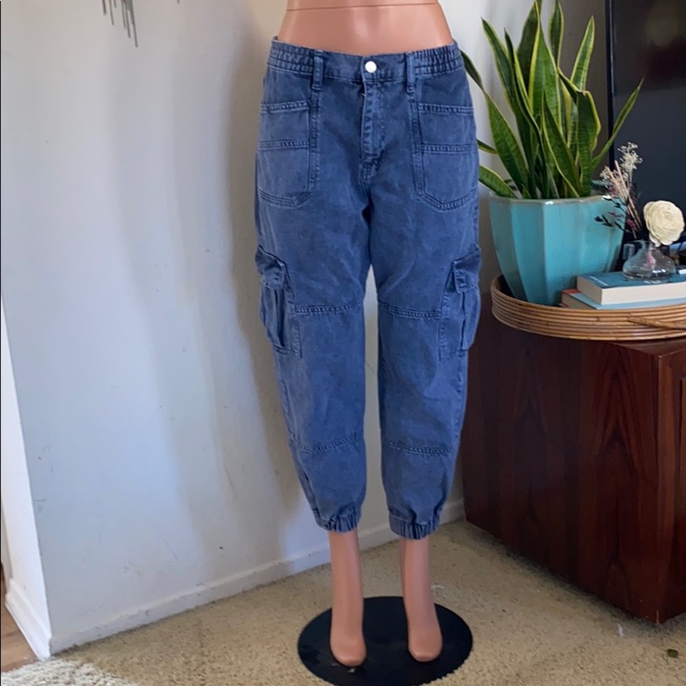 COPY - Free People Blue denim slouchy cargo crop pant
